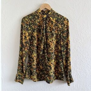 Winter Kate Tie-Neck Floral Silk Blouse Size S